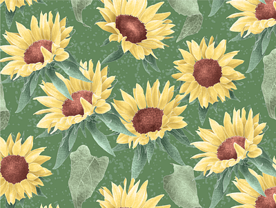 Summer Floral - Sunflower botanicalillustration fabric feminine floralart greetingcards homedecor illustration luxe repeatpattern surfacepatterndesign vintage wallart