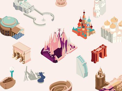 city pattern architecture barcelona castle cathedral city cuba isometric moscow panteon pattern rome st. basils cathedral