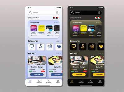 UI Design for e-learning app homepage application design education graphic design learn mobile app school ui user experience user interface ux