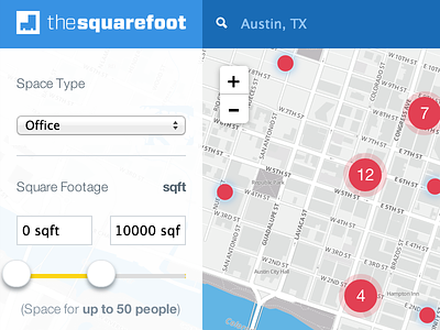 TheSquareFoot's New Search blue commercial real estate launch map redesign responsive search startup thesquarefoot website