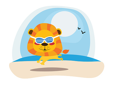 Lion on the beach beach fun illustration lion summer