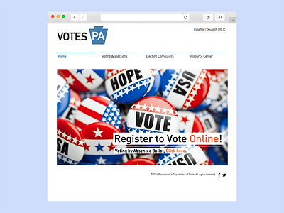 Online vote registration homepage