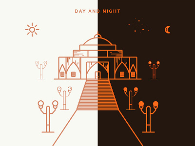 City building day illustration moon night sun town vector