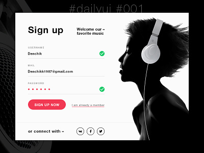 #dailyui #001 001 dailyui login music register signup