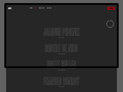 Joker — cast black clean design film fullscreen interaction interface joker movie minimalism promo single page ui ux web website