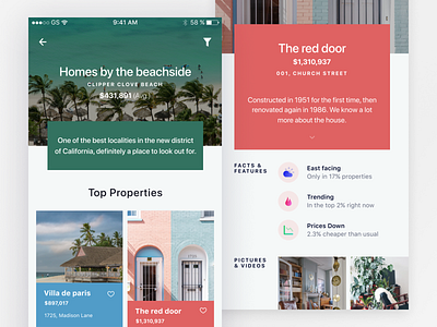Luxury Property Discovery App beach clean colorful list luxury minimal mobile app property