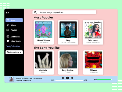 Music Player Dashboard app begginer black blue design music pink trend trends ui uidesign ux white