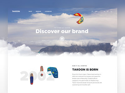 Takoon kiteboarding design desktop ecommence kite landing product surf ui web webpage