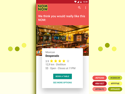 NOM NOW - Main Result screen android android app food app nom restaurant app ui ux