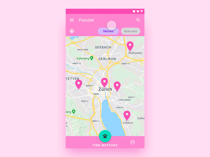Pawzler App - Find your Pet adoption android android app filters finder locate map pet pet adoption pet app ui ux