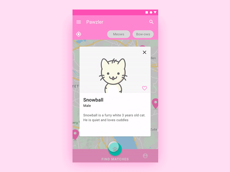 Pawzler App - Match! adopt android android app cat cute dog illustration pet pet adoption ui ux