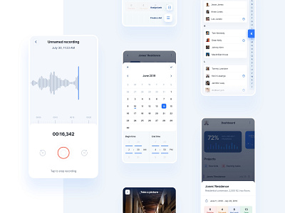 TheBuild - Application app blue builders calendar camera charts clean dashboard design digital gradient light minimal minimalist mobile photo record task task manager website