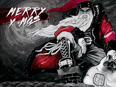 Riotters Xmas Card angry bad batman black christmas red santa santa claus tinsel tree white