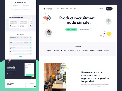 Recruited, recruitment website branding homepage design homepage ui landing page ui responsive design responsive ui ui design uiux design web design website ui