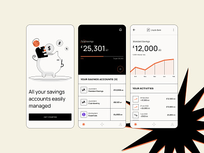 Financial savings app (Freebie) app ui app ux design app ux ui brutalist ui digital design fintech ui design neo brutalism ui product design savings app ui ui ui design ui ux design uiux design