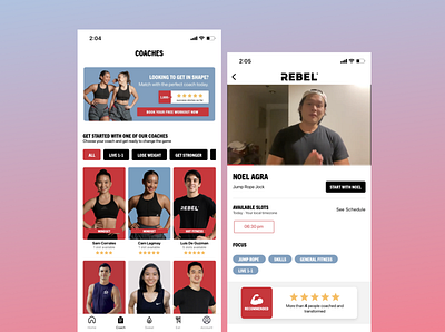 REBEL Fitness App: REBEL Coach app design ui ux