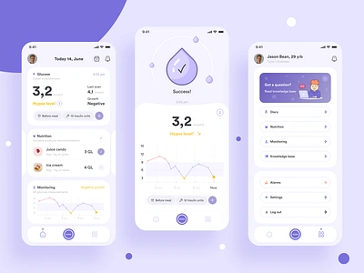 Diabetes - Glucose tracker Mobile App analytics clean design diabetes diabetic glucose glucose meter healthcare insulin interface ios log medical app mobile mobile app monitoring popular traker ui ux