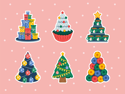 Christmas Tree Sticker background ball christmas colorful cup cupcake decoration design drink gift illustration merry package season snow soccer star tree winter xmas