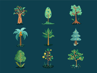 Tree Icons Collection art badge collection colorful design forest graphic design icon illustration nature ornament pack tree vector