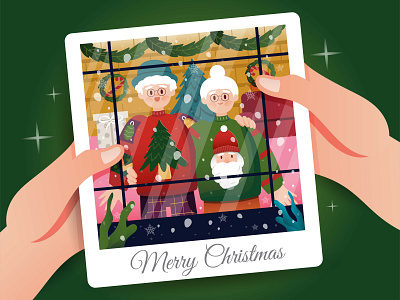 Eldery Couple Wearing Ugly Christmas Sweater adobe artwork background christmas colorful couple decoration design gift graphic design hand home house illustration love old people photo tree valentine vector