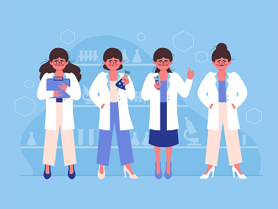 Science Woman Character Set adobe illustrator artwork background colorful design doctor graphic design health illustration lab laboratory medical microscope people science vector virus woman