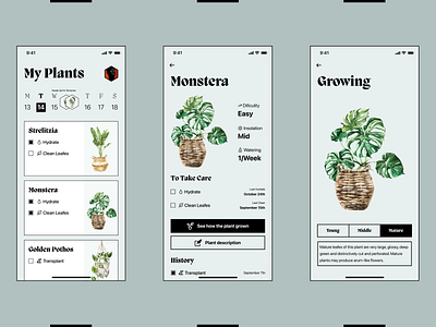 Flovers - Take Care Of Them app brutalism calendar designwroclaw details feed flowers home interface mobile nomtek plants reminder task to do todo todoist ui ux watercolor