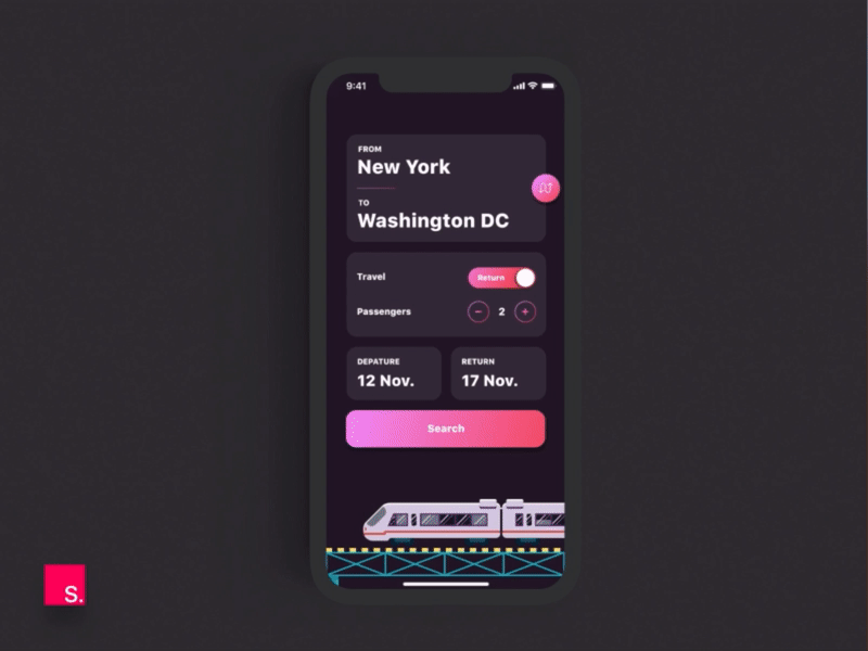 Fast Train iOS application animation book booking card design fakedesing feed home illustration invision iphonex list rail search studio ticket ticket booking ui ux wroclaw