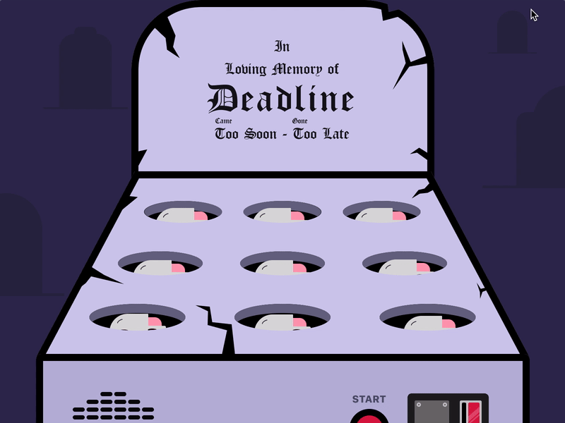 Delay The Deadline - InVision Studio Game animation arcade deadline design game game animation grave halloween illustration invision nomtek skull studio ui ux whackamole wroclaw