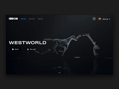 HBO GO - Movie Slider animation app carousel design gameofthrones hbo hbogo hero home invision movie netflix slider studio ui ux video website westworld wroclaw