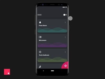 Sound Recognition android animation card dark dark theme fab home invision invision studio list material 2.0 material design mobile sound studio ui ux wave waveform waves