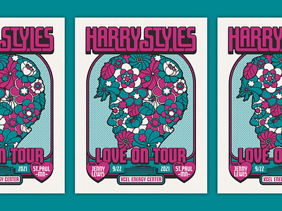HARRY STYLES POSTER - XCEL ENERGY CENTER 70s concert poster design flower gig poster graphic illustration pop art retro design screen print vintage