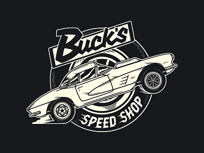 Buck's Speed Shop auto auto logo black white carillustration design illustration illustration art logo round logo screen print shirt design shirtdesign sticker art
