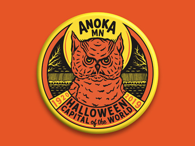 ANOKA HALLOWEEN BUTTON button button design button illustration halloween halloween design illustration owl owl illustration owl logo retro badge retro design