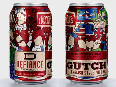 Gutch: English Style Mild Ale from Defiance Brewing Co. ambitious beer branding cans craft beer defiance brewing co. design illustration kansas packaging