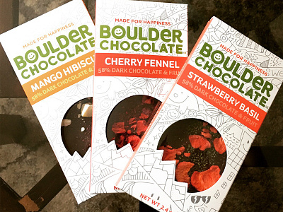 Boulder Chocolate Bars packaging boulder chocolate chocolates gourmet happiness illustration packaging