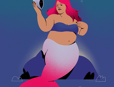 inktober 2020 // day 1 ✦ fish cute fish illustration illustrator inktober inktober 2020 inktober2020 magical mermaid pink procreate purple texture woman