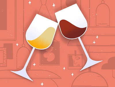 inktober 2020 // day 25 ✦ buddy alcohol celebrate celebration drinking illustration midcentury party red wine white wine wine wine glasses