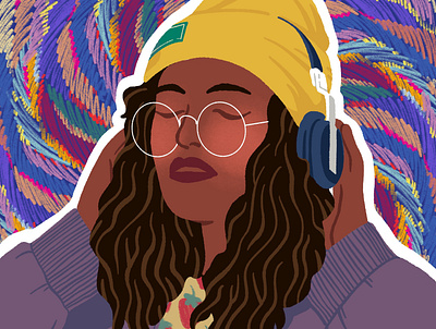 inktober 2020 // day 27 ✦ music beanie cute girl glasses headphones illustration inktober inktober2020 magic magical music procreate texture