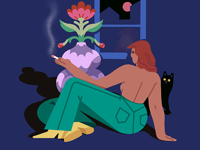 Midnight pondering on a Tuesday evening character cute dark feminism illustration magical midnight procreate texture woman
