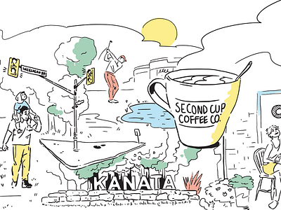 Second Cup│Kanata art coffee colors creative illustration kanata lines linework minimal mural second cup wall