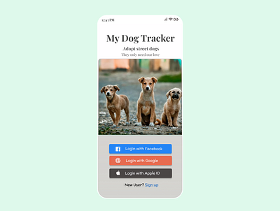 Dog Tracker Welcome Page app design ui ux