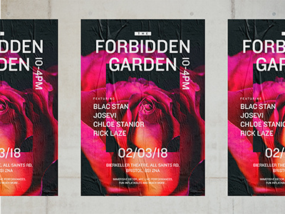The Forbidden Garden nightclub garden forbidden event typography pink rose poster