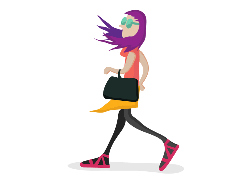 Walk Cycle Girl With Purple Hair 2d animation character design gif girl graphics hipster motion purple walk cycle