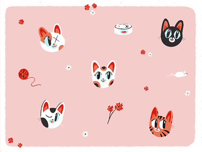 Cute cats cat cats character cherry blossom cute design funny happy illustration kitten kitty pets play time texture