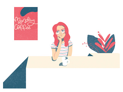 Monday Coffee character coffee design face flat girl glasses illustration monday plant woman