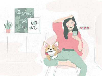 Friday I'm in love character corgi design flat friday girl illustration love plant woman