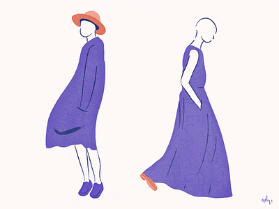 Fashionistas clothing coat design dress fashion hat lines orange purple silhouette vector women