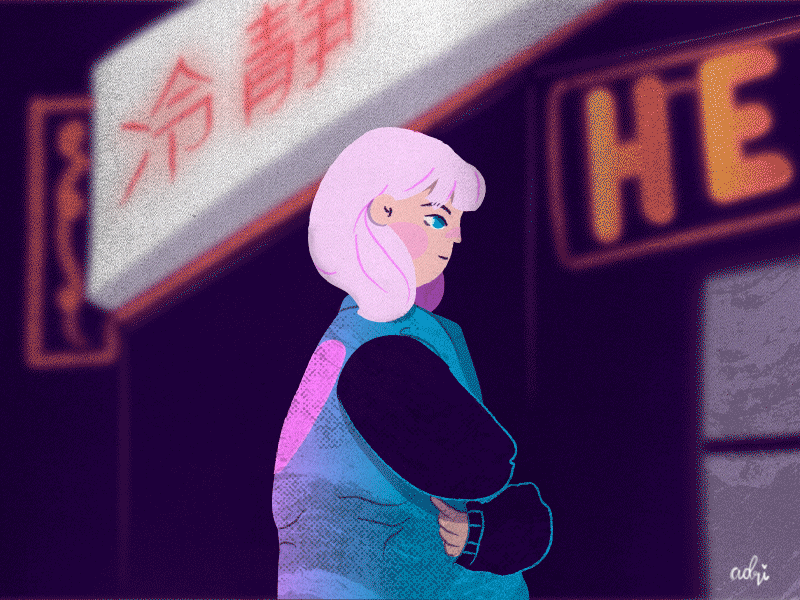 Neon Night: now slightly animated 80s animation blade bomber cute girl illustration jacket neon night runner vibes