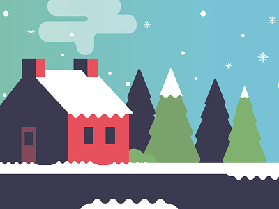Winter Cottage card christmas cold flat holiday house illustration snow snowy street vector winter