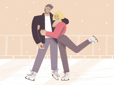 Ice Skating couple cute design happy ice illustration love procreate skate snow texture winter